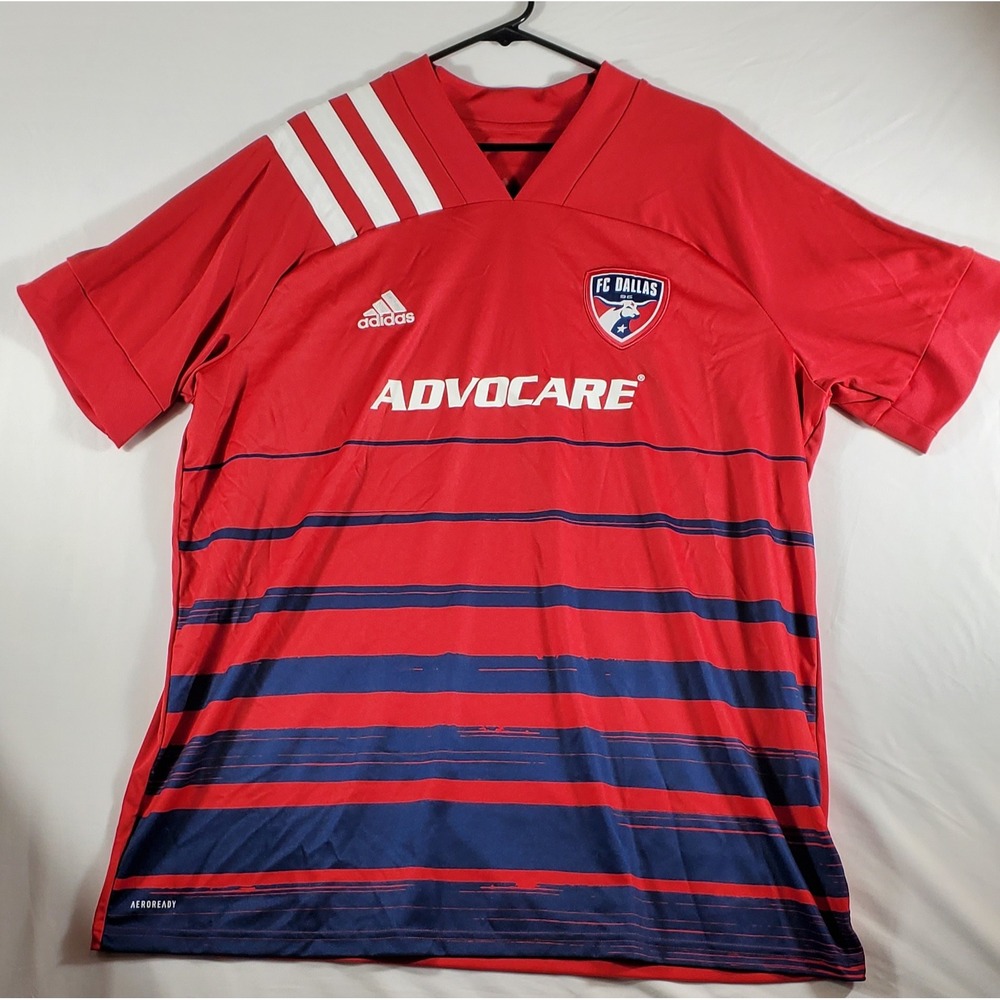 FC Dallas Soccer‎ Jersey Adidas AEROREADY Red Blue Striped Mens 2XL